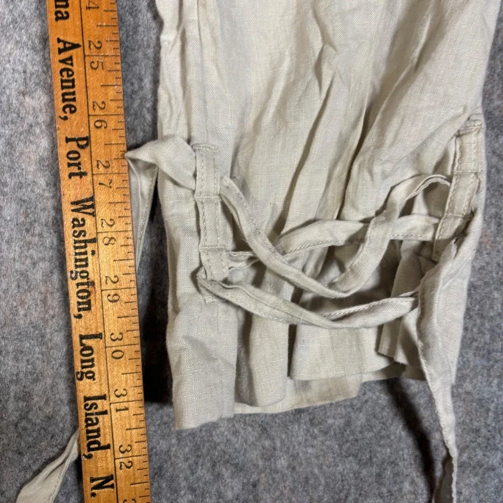 H&M‎ 100% Linen Tie Cuff Pants Womens 4 Beige Low Rise Straight Leg Trousers